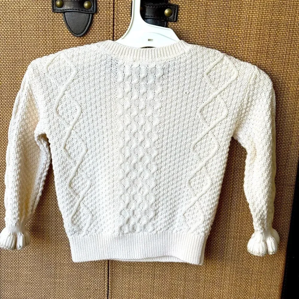 Baby Gap Winter White Ruffle Front Sweater with gold Trim Sz 3 yrs